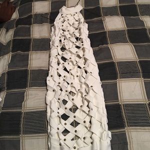 White Bandage caged dress gold studs