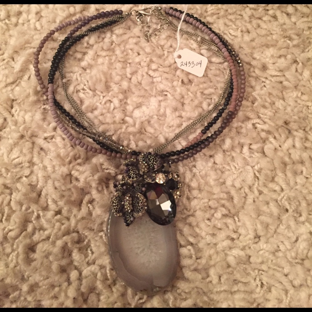 Grey and Black necklace with large agate stone