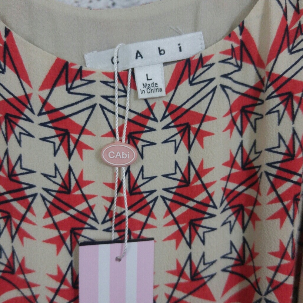 SOLD. HP 💐 CAbi Batik Slip Dress Red Cream Large - Picture 3 of 5