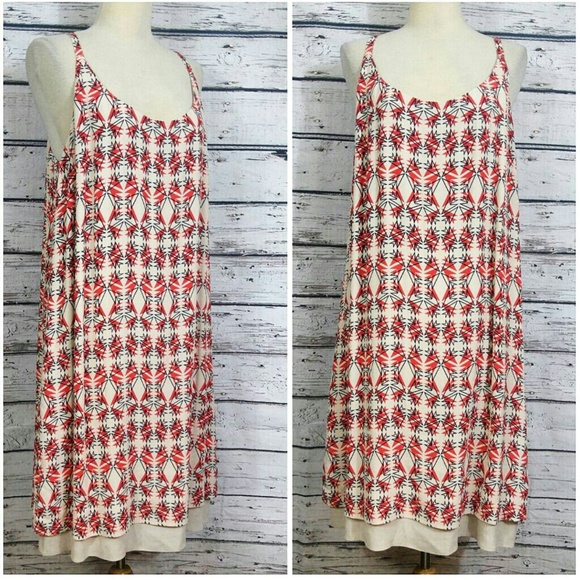 SOLD. HP π CAbi Batik Slip Dress Red Cream Large - Picture 2 of 5
