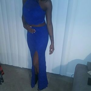 B.Darlin Mock Neck Glitter Lace 2-Piece Long Dress