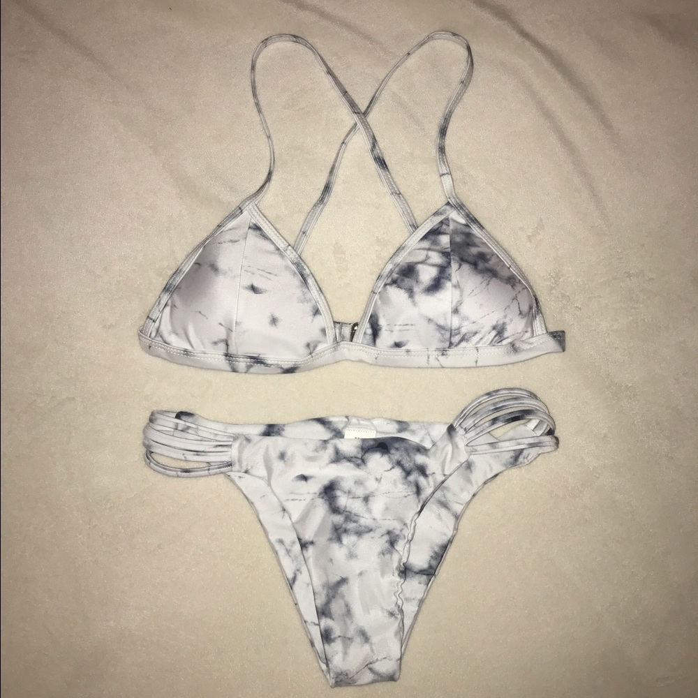Black and White Strappy Triangle Bikini Top