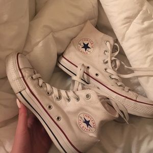 All white high top converse