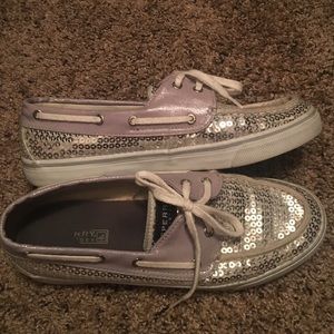 Silver sequins sperrys top sliders