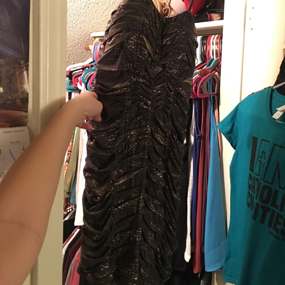 NWT Bodycon dress dark gray w/ gold