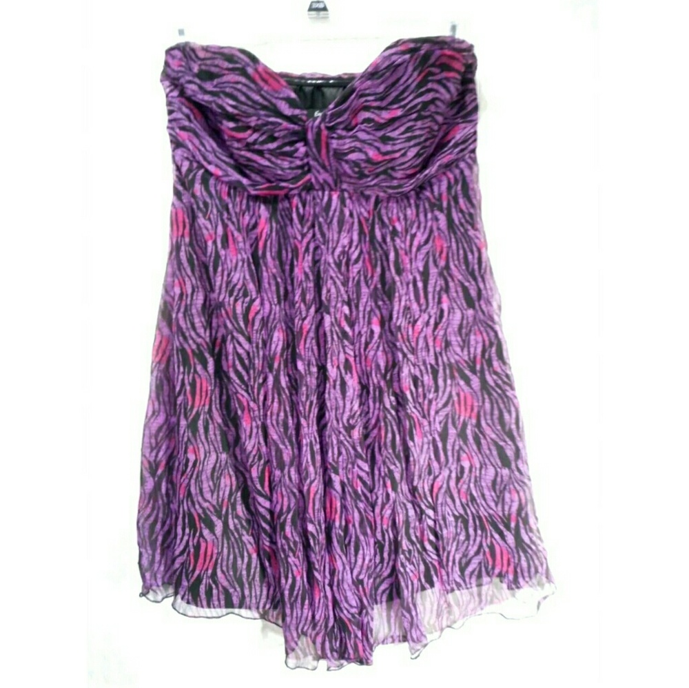 Express Purple Strapless Mini Dress 100% Silk