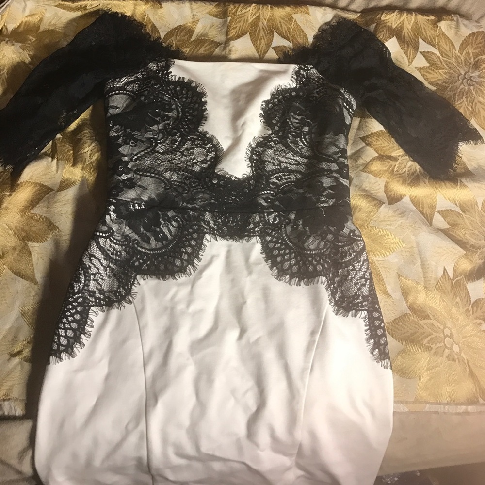 Bebe lace off the shoulder mini dress