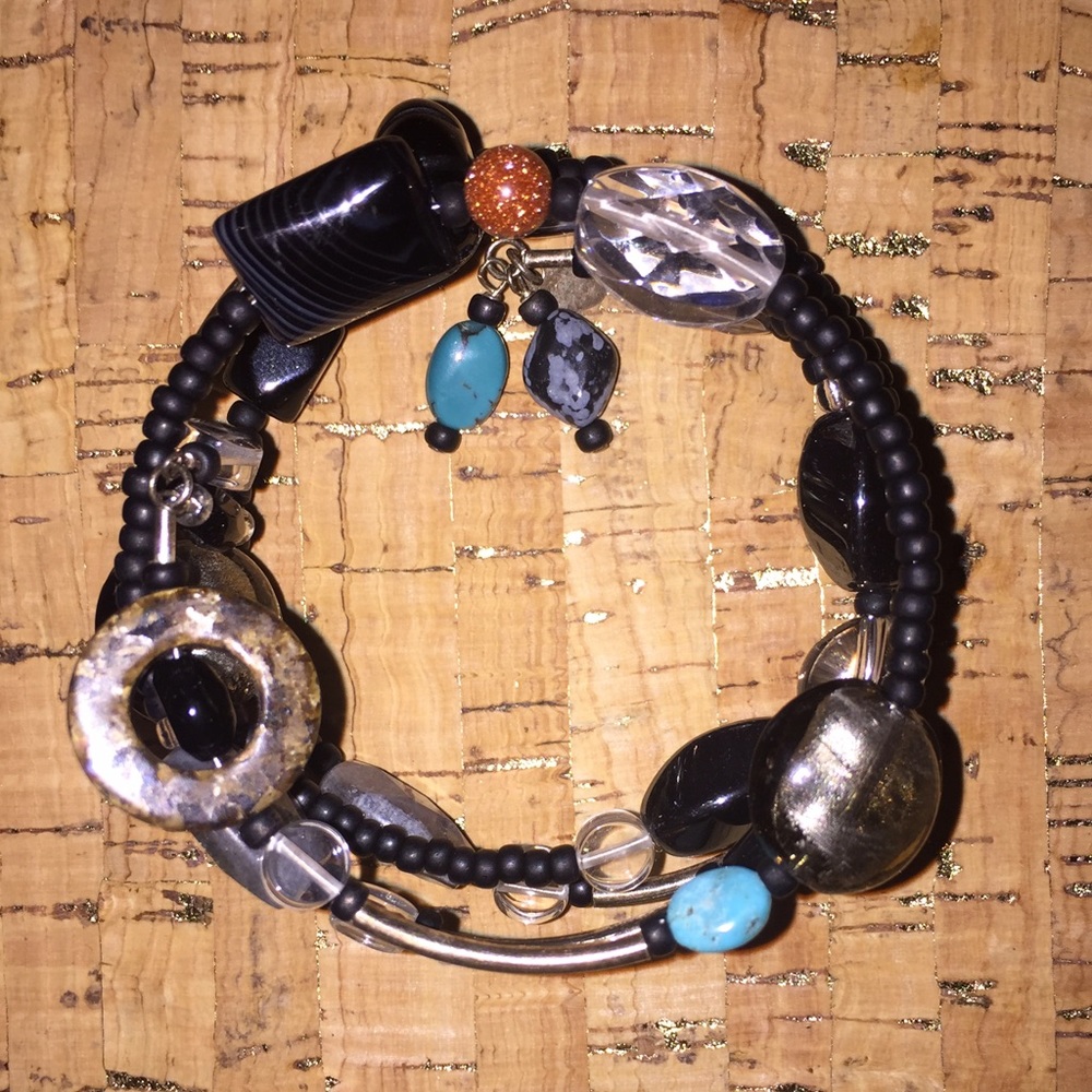 Beaded Boho Wire 4x Wrap Expandable Bracelet - image 5