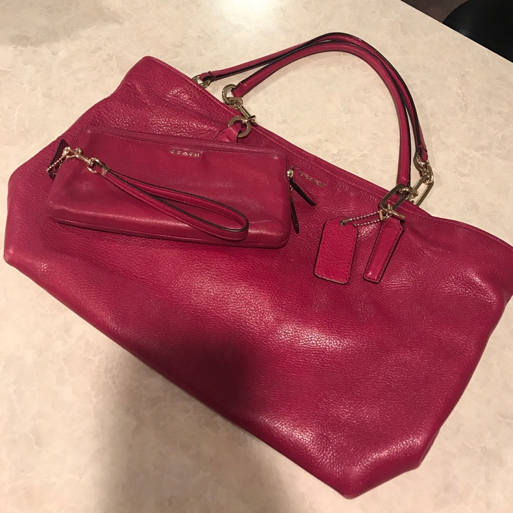 Red coach bag with wallet