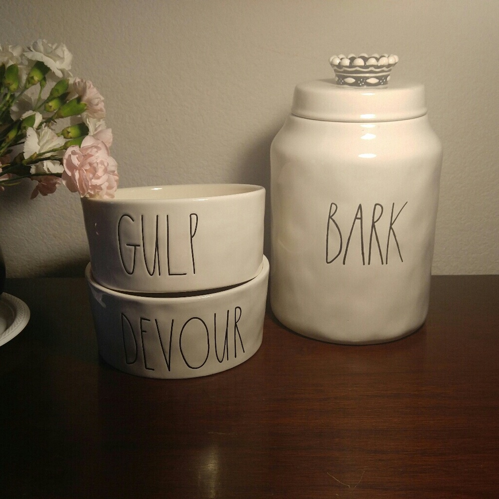 RAE DUNN Dog dish bowl set and canister