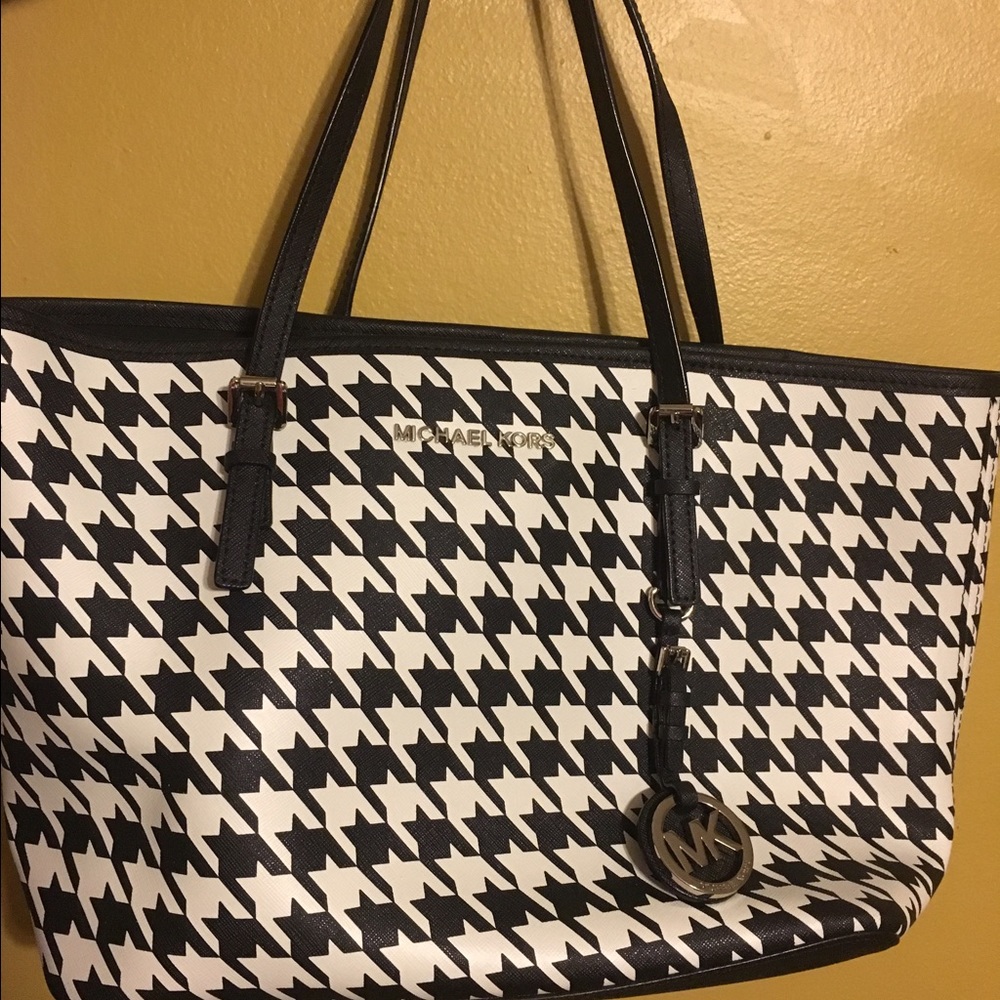 Michael Kors Leather Houndstooth Shoulder Bag