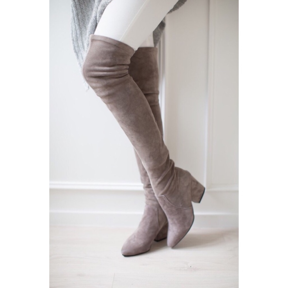 Taupe Over The Knee Suede Boots