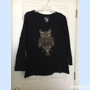 Black long sleeve with gold sparkly owl