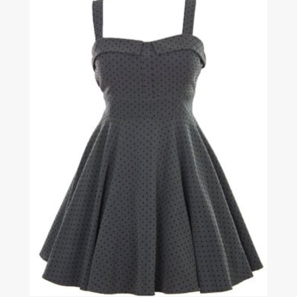 Retro Black and Grey Polka Dot Dress- Size S