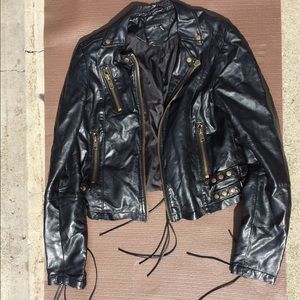 Vintage Leather Jacket with Fringe Strings