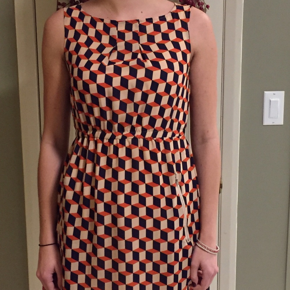 Blue, Orange and Tan Patterned Dress
