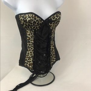 Leopard Black Sequins Lace Up Corset Medium