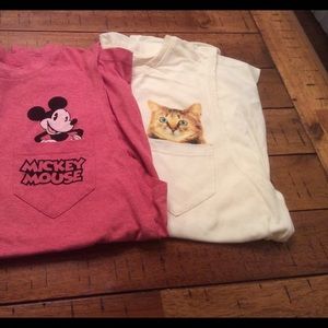 Set of 2 cute sleeveless tees. Mickey Mouse/Kitty