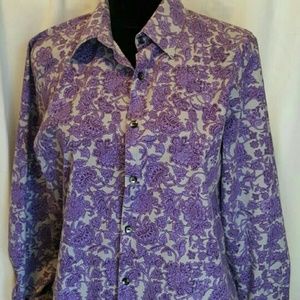 Foxcroft purple print blouse size 12 long sleeves