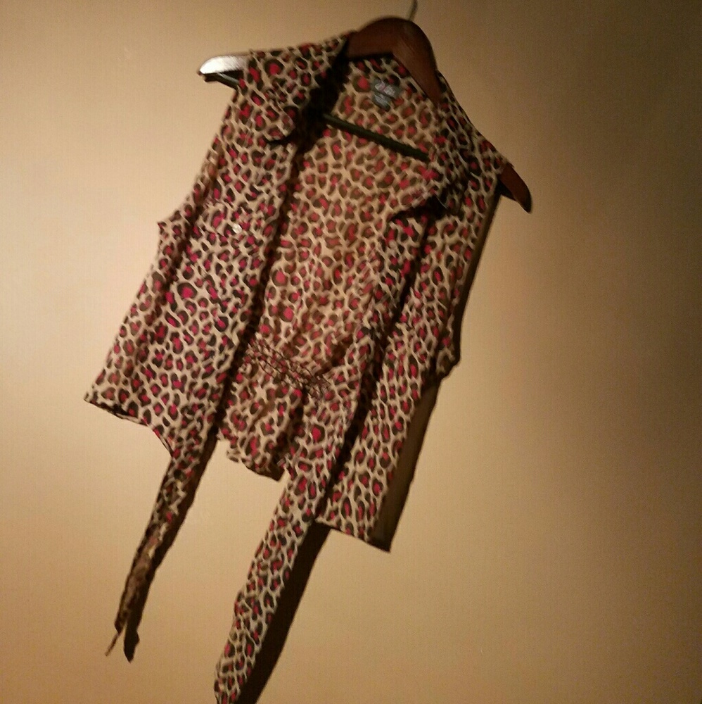 Pink Leopard button down tank