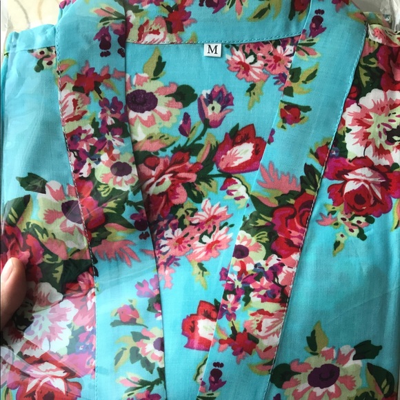 Floral Cotton Robe (Caribbean Blue) - Picture 3 of 3