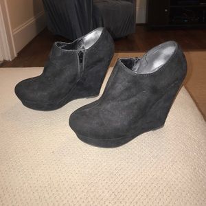 Black suede wedge booties