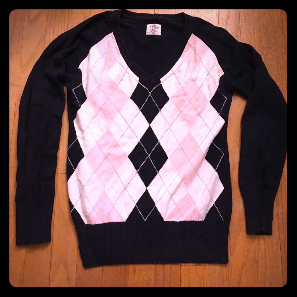H&M preppy navy argyle sweater