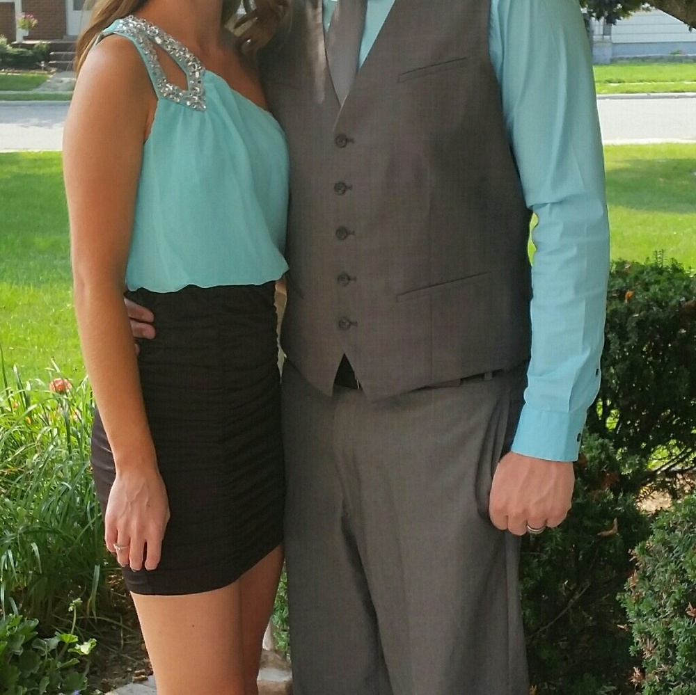 Black and teal mini dress from Macys