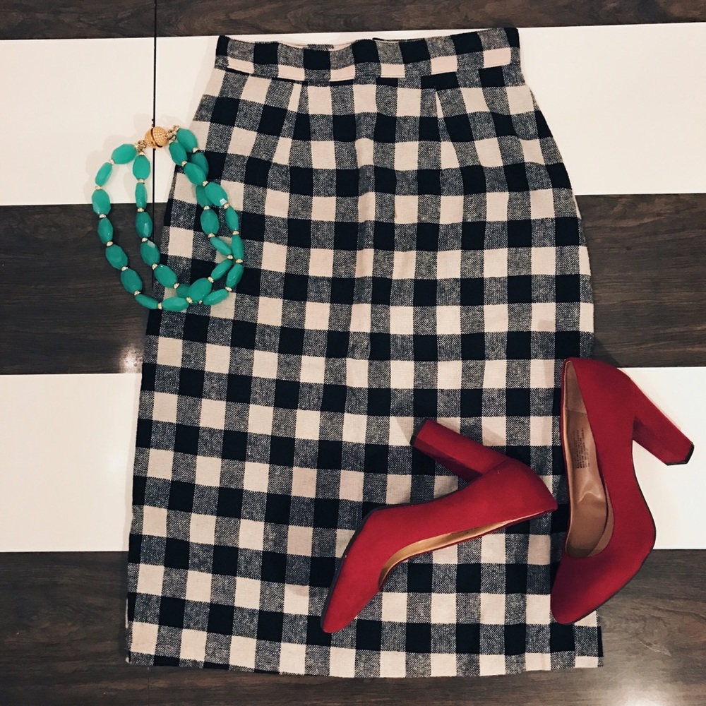 Vintage Black and White Check Midi Skirt