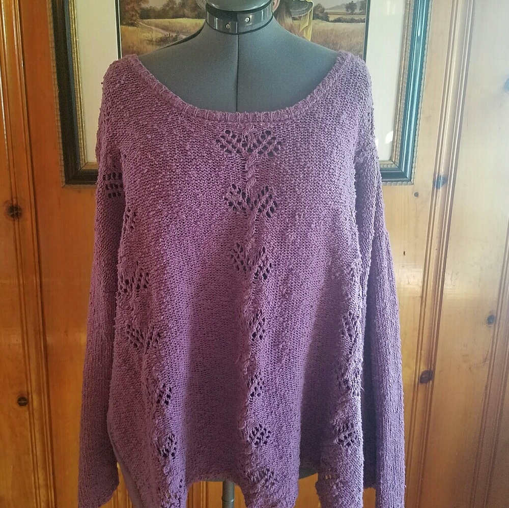 Denim 24/7 Light Plum Textured Crochet Sweater 3x