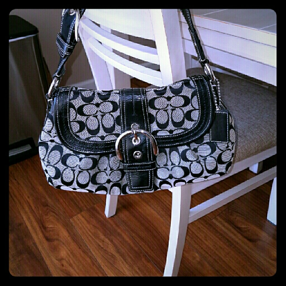 COACH Shoulder Bag Signature Line Canvas