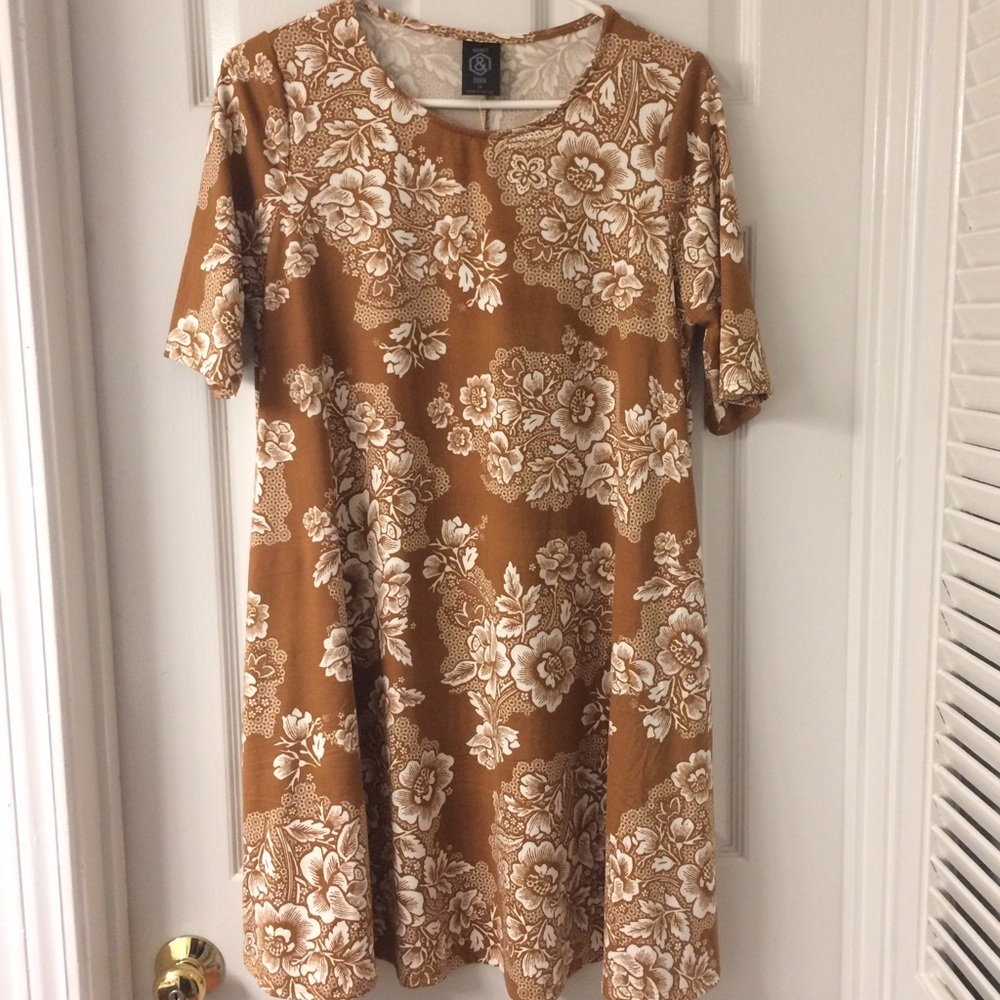 BNWT Agnes & Dora Swing Dress Medium Brown Floral