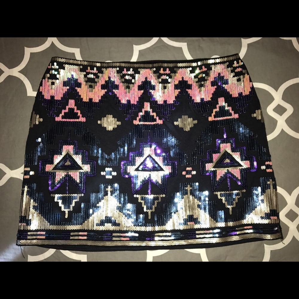 Express Tribal sequin mini skirt