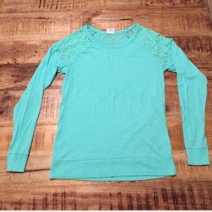 PINK Victoria Secret lace shoulder long sleeve tee