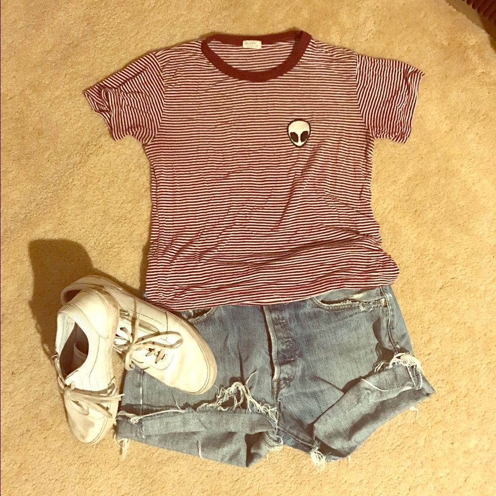 Brandy Melville Striped Alien Tee