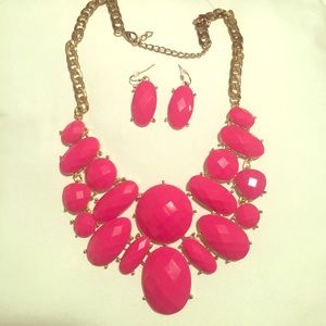 Pink statement necklace and earrings