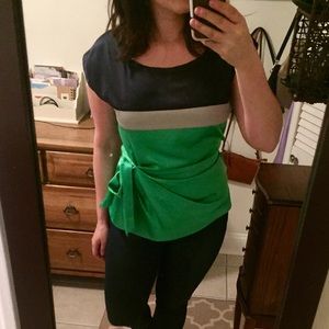 Multi-colored top- navy green blouse