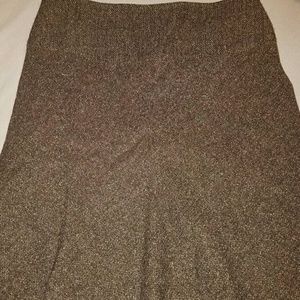 Brown speckled skirt. Below knee.