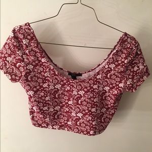 Floral Crop Top / Maroon & White