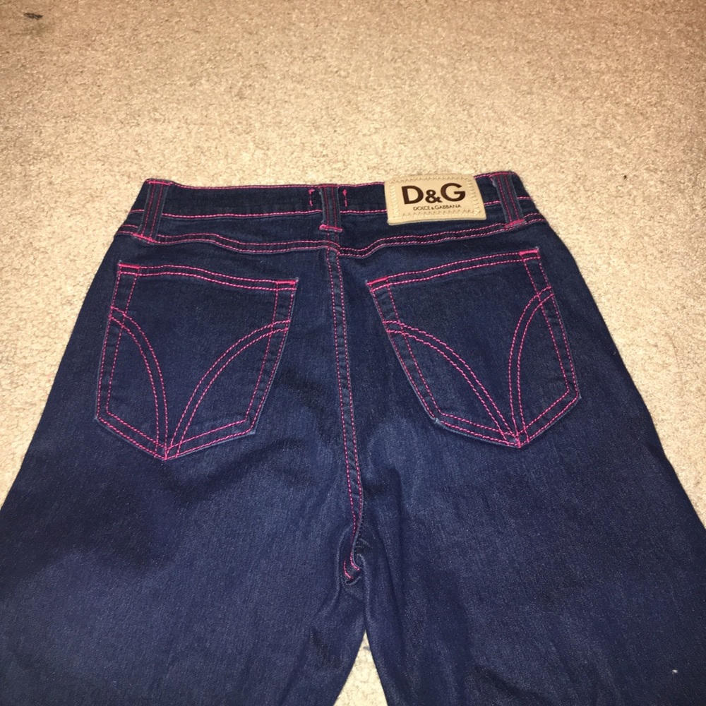 Dolce & Gabbana jeans. Dark wash w/ pink stitching