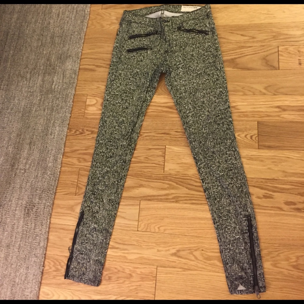 Rag and bone black and white zipper jeans