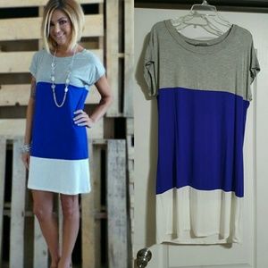 ZigZag Stripe - Grey, blue, white dress