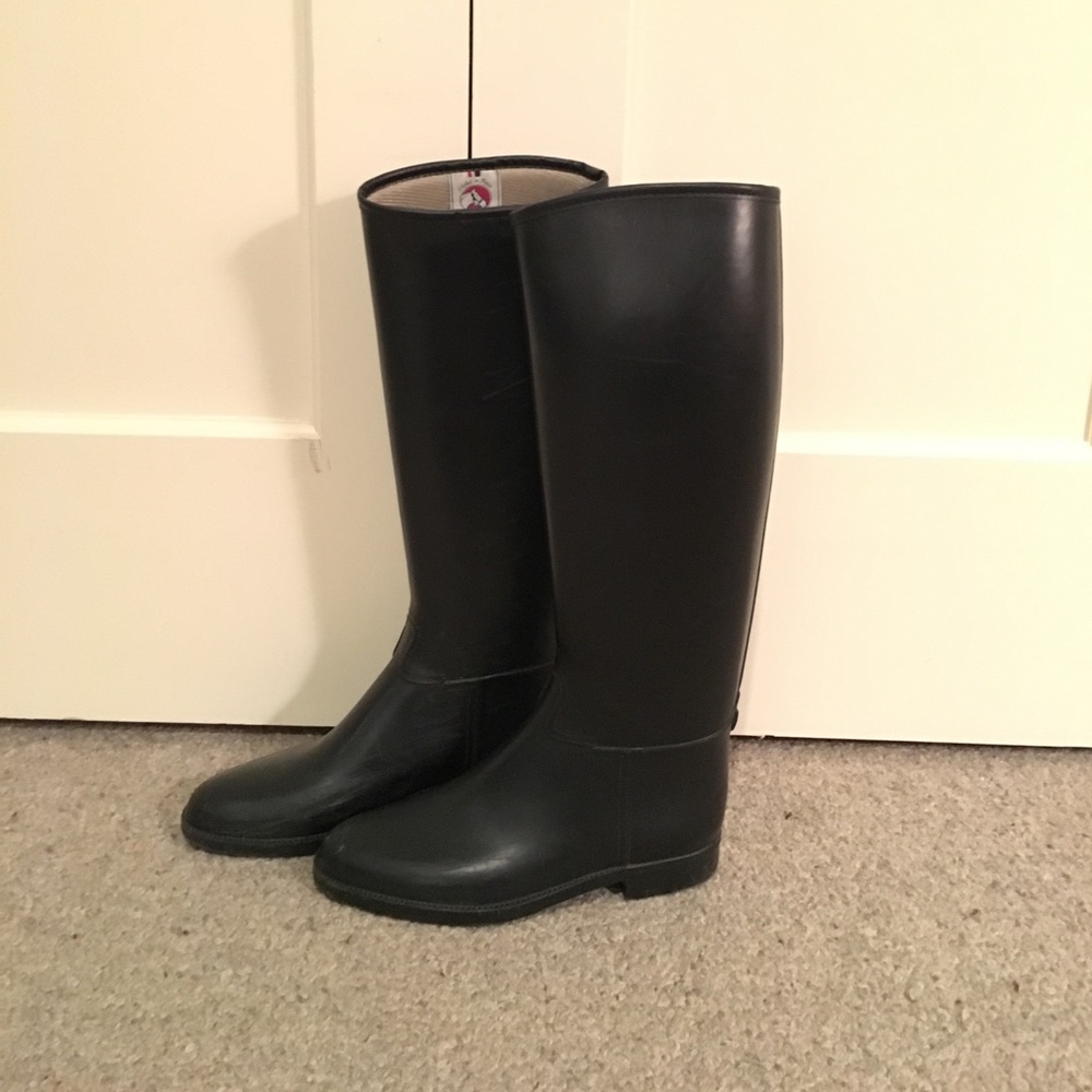 Tall Vintage Black Rubber Riding Boots