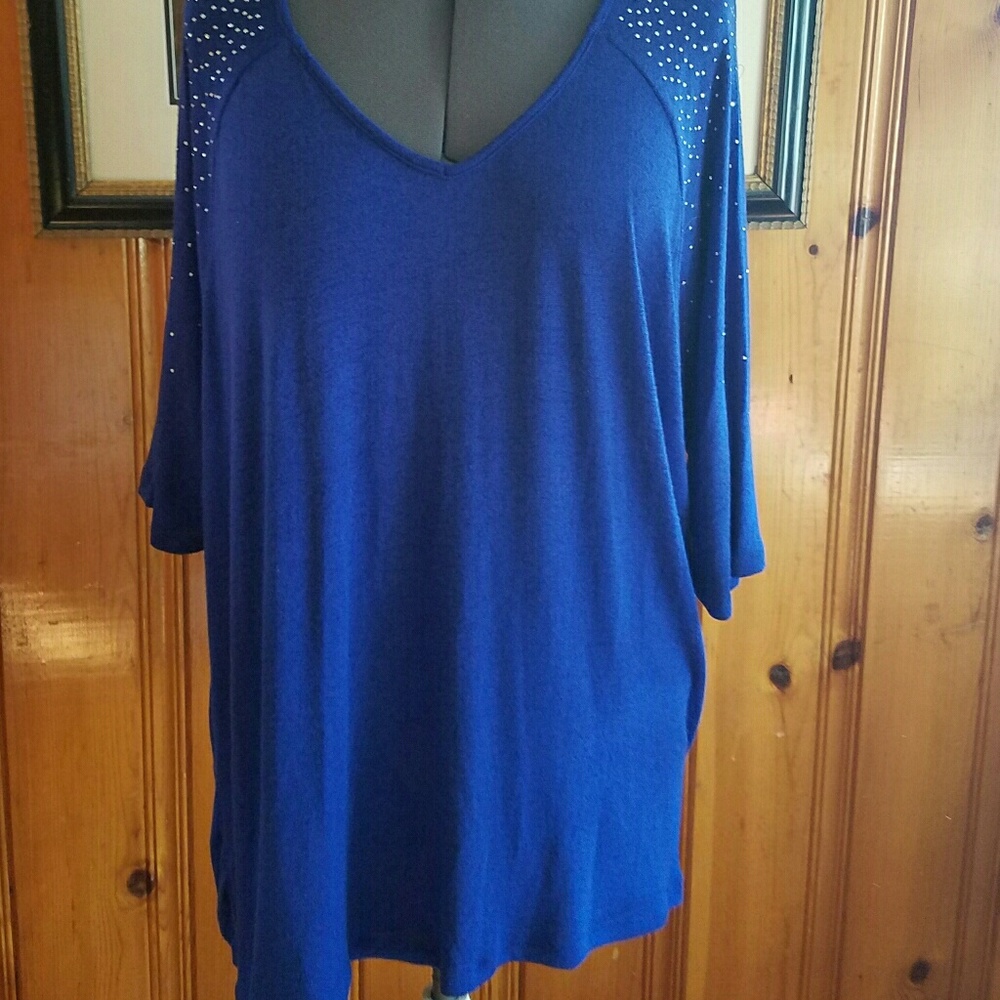 Super Soft 3x V Neck 3/4 Sleeve Sweater Cobalt Blu