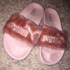 Rihanna Fenty pink fur slides by Puma