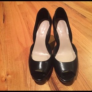 Black Calvin Klein peep toe wedges
