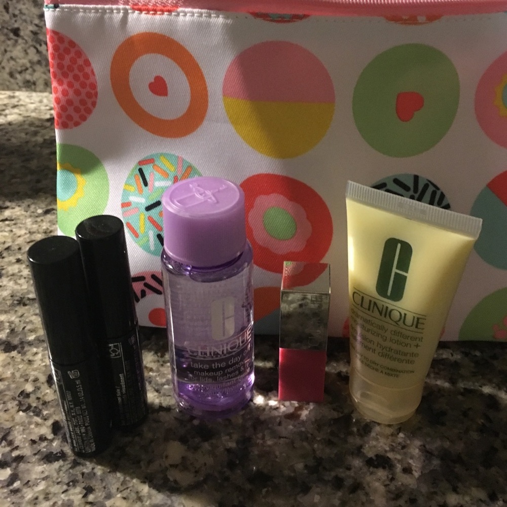 Clinique makeup bag with goodies, smoke free home