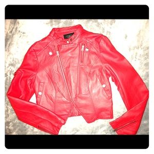 Red faux leather jacket