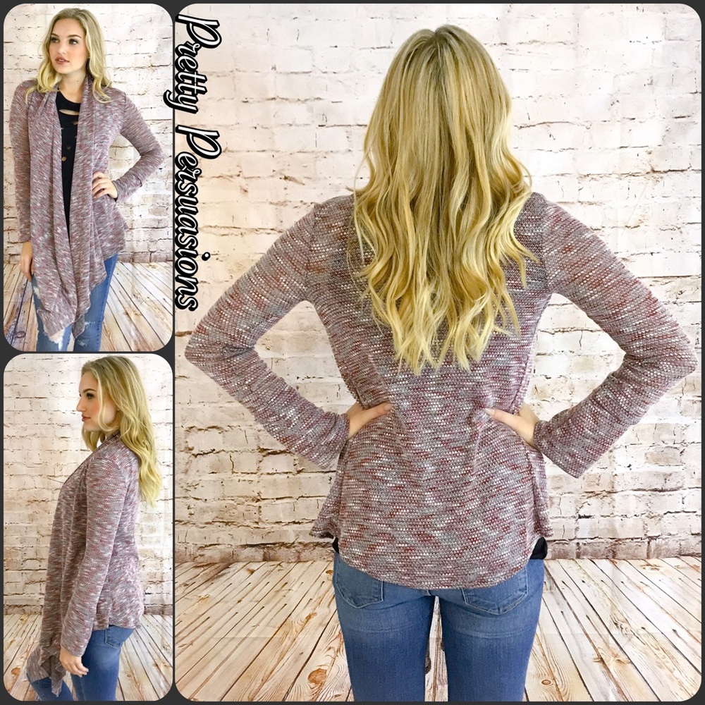 NWT Open Front Draped Marled Knit Cardigan - Picture 3 of 3
