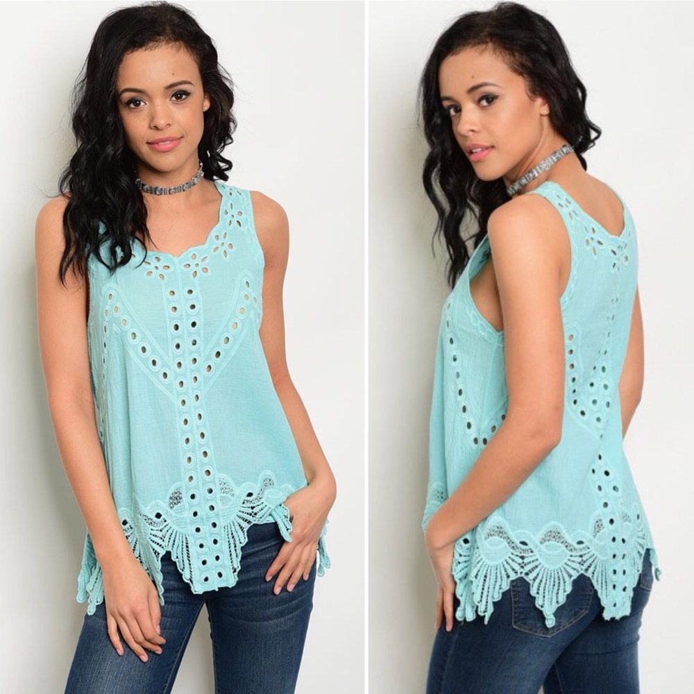 🌟SALE🌟 Aqua Lace Cutout Tank